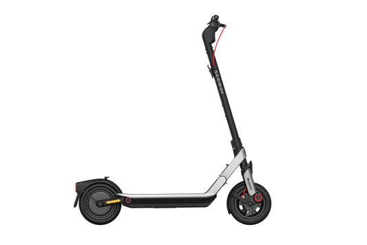 Side profile of the Segway Ninebot E3 Pro with its deck and 10-inch wheels