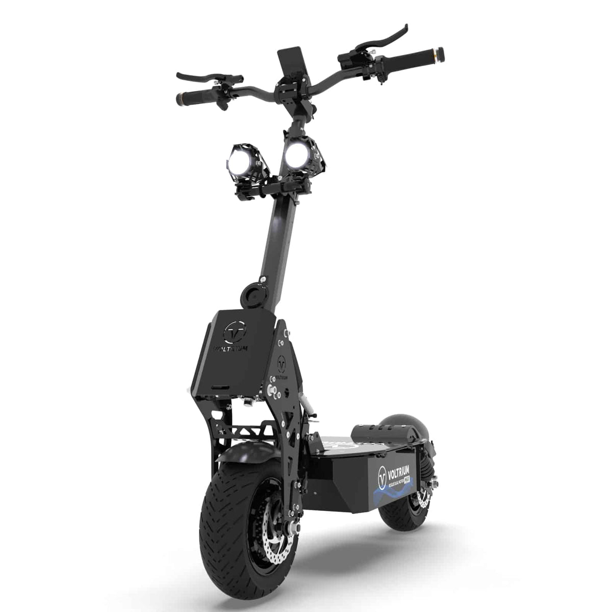 Voltrium Rogue Dual Motor MAX electric scooter front three-quarter view with its seat removed.