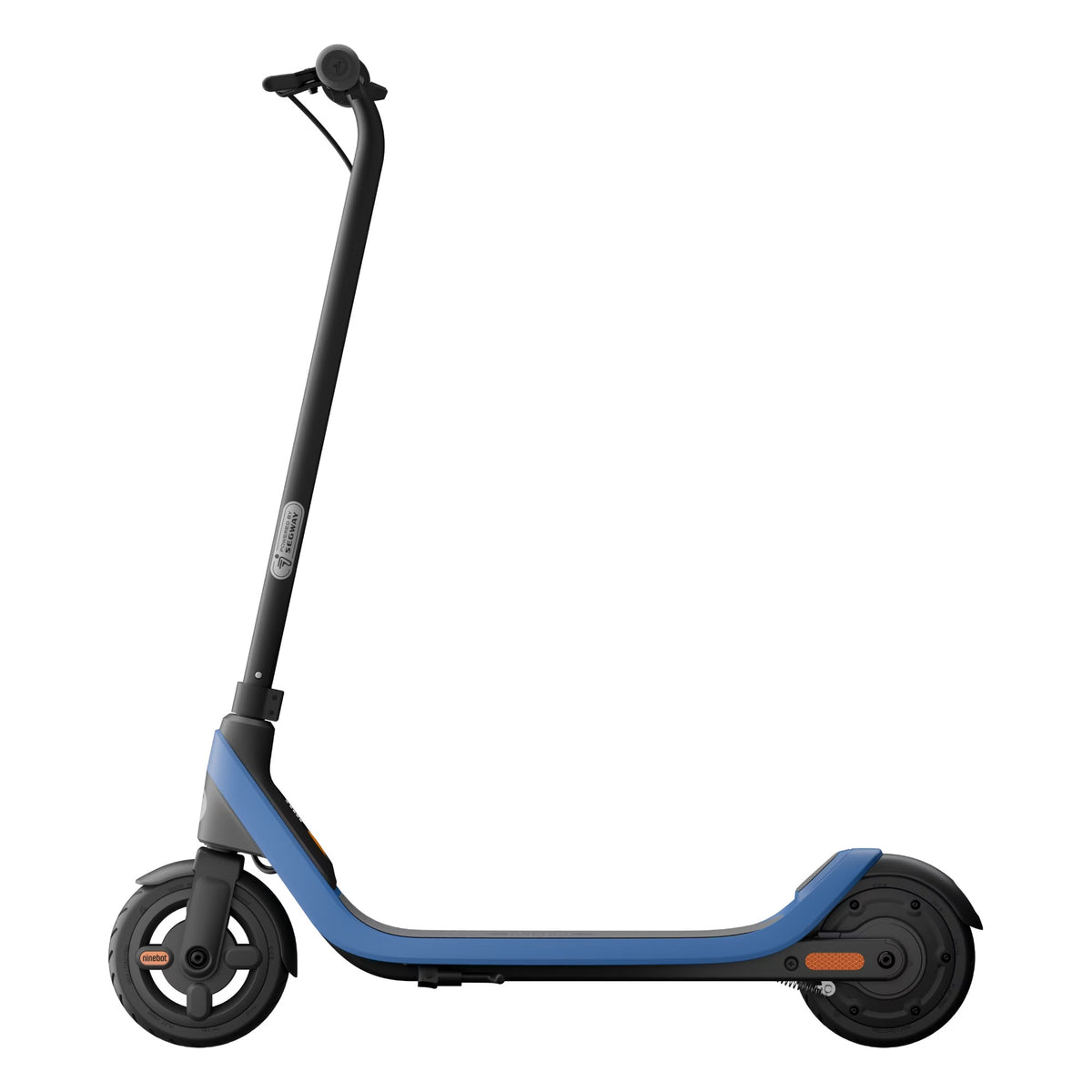 Blue Segway Ninebot C2 Lite kids electric scooter in side profile on a solid white background.