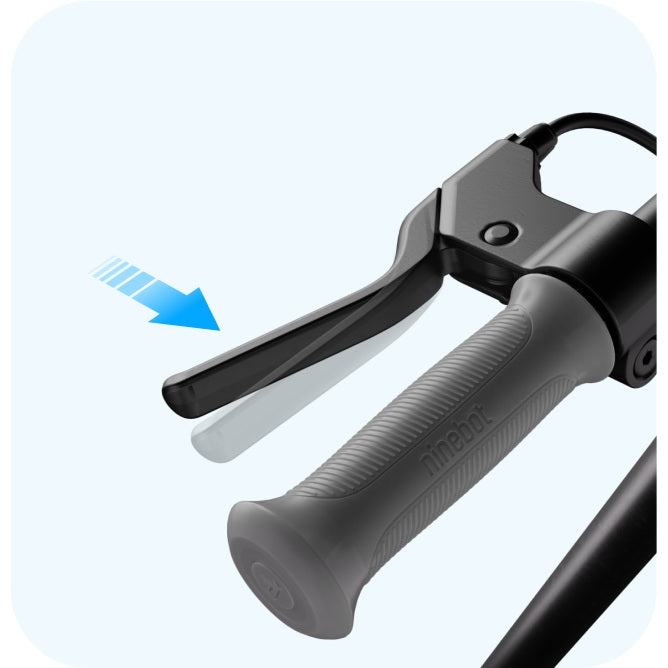 Segway Ninebot C2 Lite brake lever with an arrow illustrating handbrake operation.