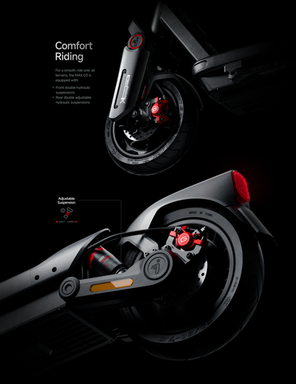 Segway MAX G3 front and rear hydraulic suspension features