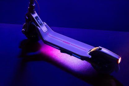 Segway E3 Pro deck with purple RGB ambient lighting