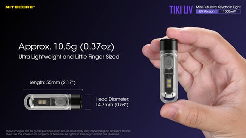 Nitecore TIKI UV 1000mv Torcia portachiavi UV ricaricabile Luce nera 