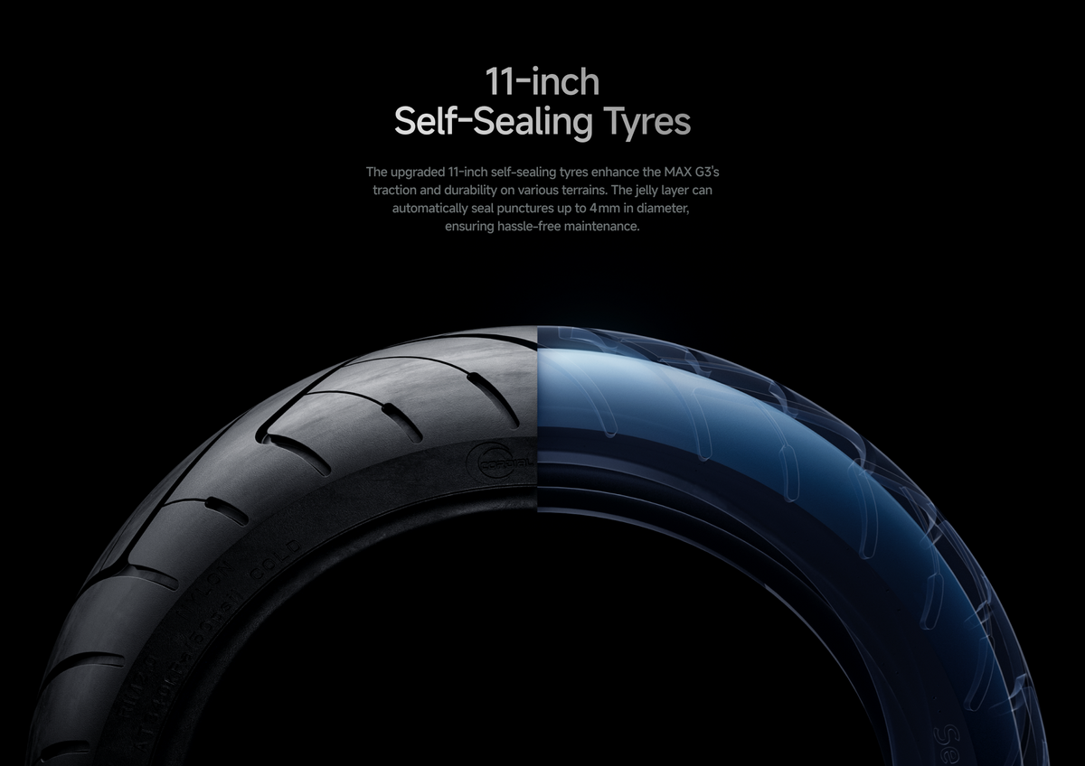 Segway MAX G3 11-inch tubeless self-sealing tyre detail