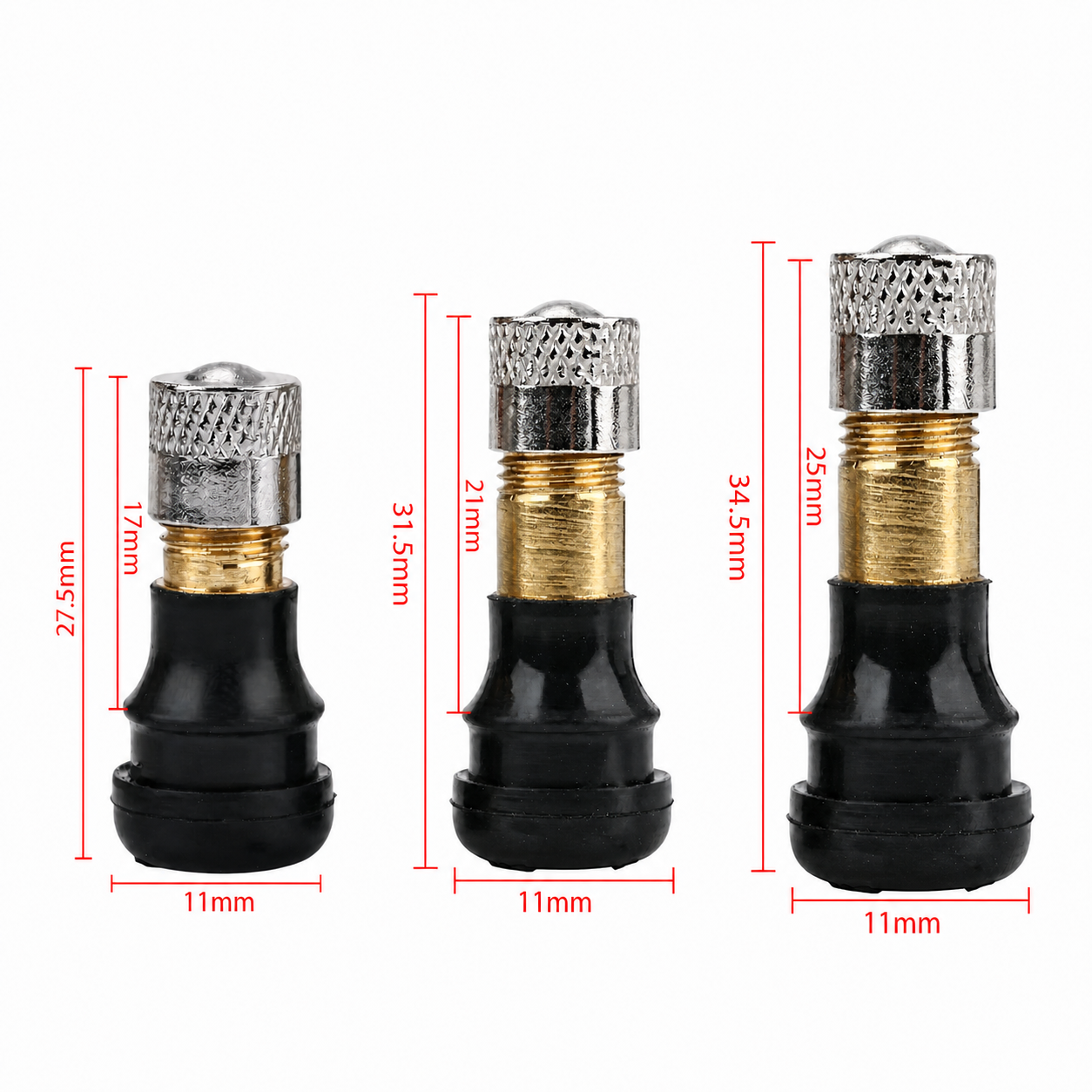 Schrader Valve Stem 11mm Seat (Straight) – 17mm, 21mm & 25mm