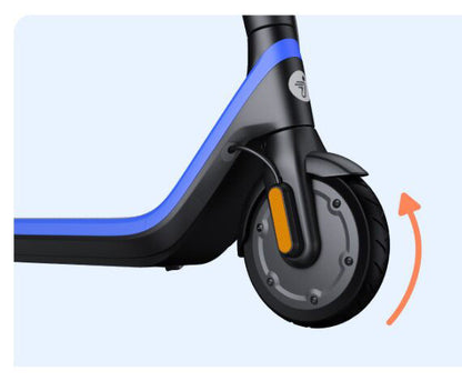 C2 Pro front wheel and blue-accent fork detail