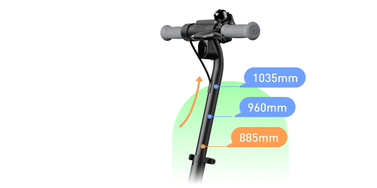 C2 Pro handlebar height settings of 885, 960 and 1035 mm