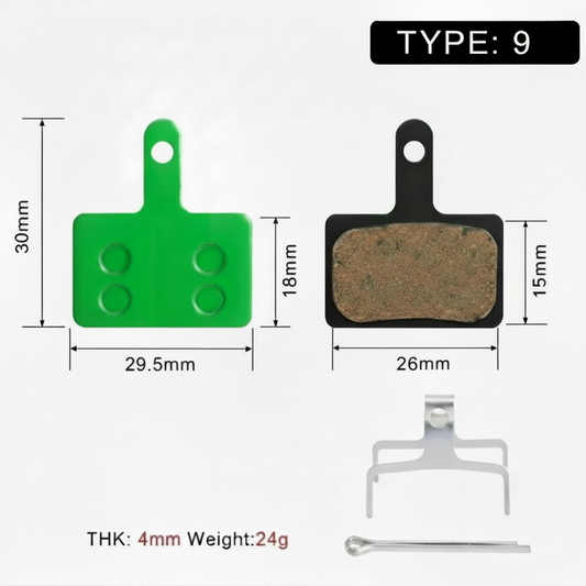 Type 9 rectangular brake pad dimensions: 29.5 mm wide and 30 mm high.