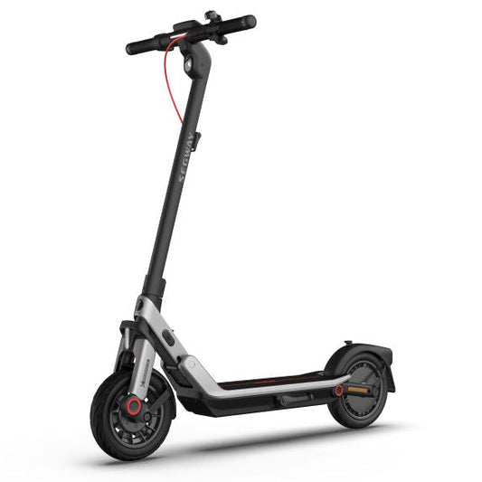 Segway Ninebot E3 electric scooter, front three-quarter view on solid white