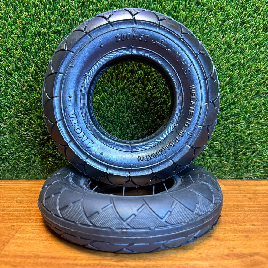 Two HOTA 200x50 A-1068A road tyres showing the sidewall and tread; sold individually.