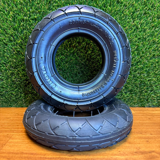 Two HOTA 200x50 A-1068A road tyres showing the sidewall and tread; sold individually.