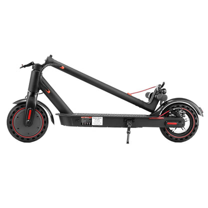 Redback Model S electric scooter folded down, viewed from the side.
