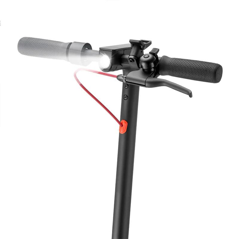 Redback Model S electric scooter handlebars, brake lever and front headlight.