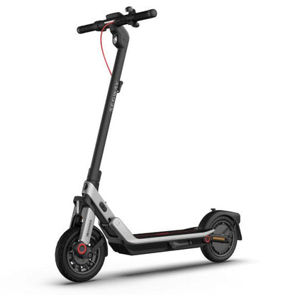 Segway Ninebot E3 electric scooter, front three-quarter view on solid white