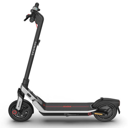 Side angle of the Segway Ninebot E3 showing the deck and wheels