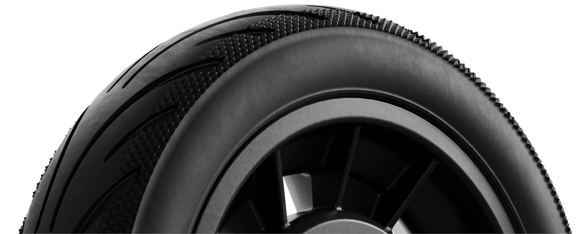 Close-up of the Segway E3 10-inch tubeless tyre tread