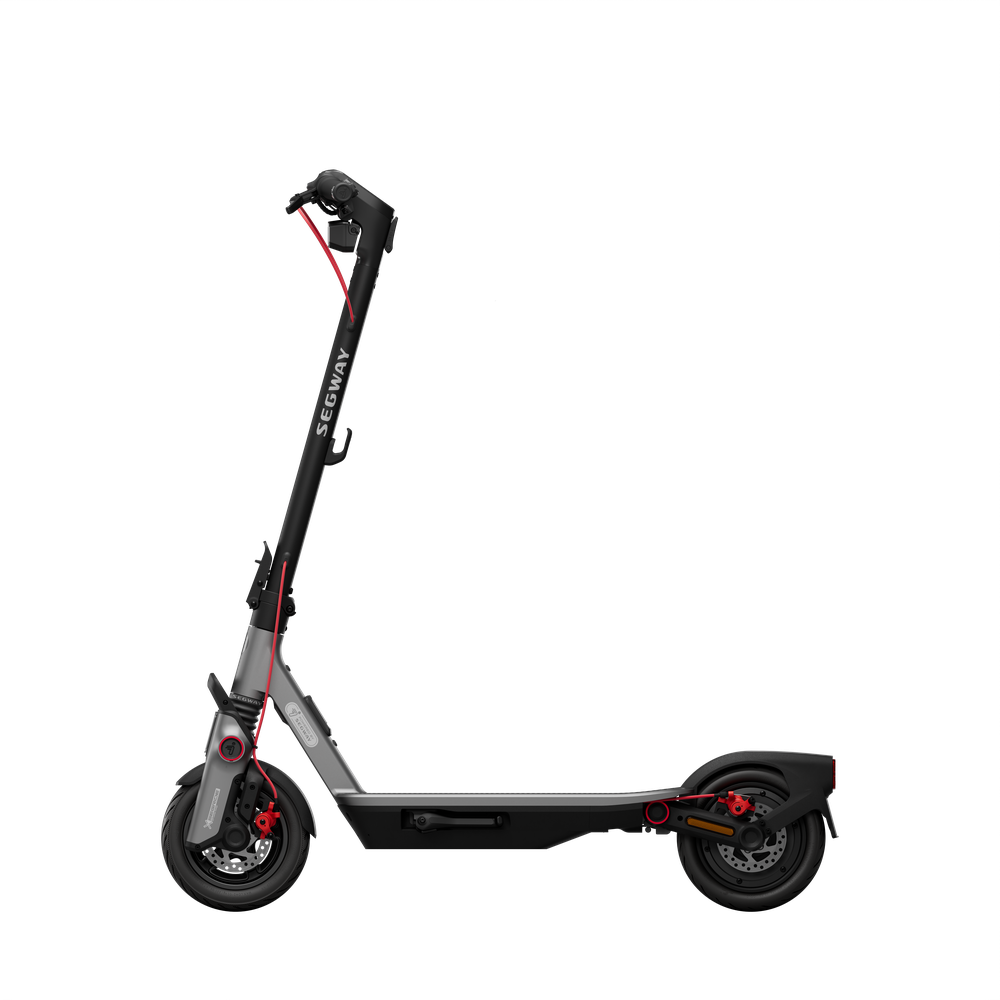 Side profile of the Segway Ninebot F3 Pro showing the frame, deck and wheels