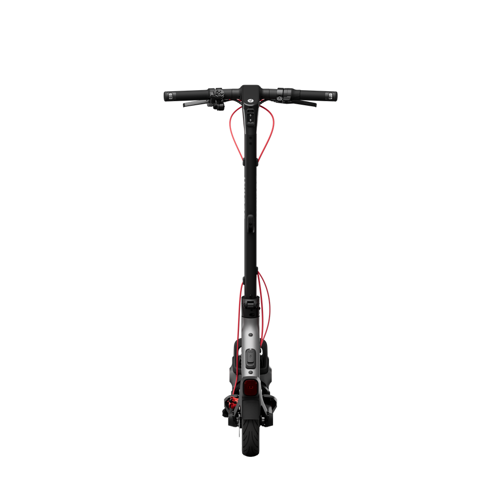 Straight rear view of the Segway F3 Pro with its rear light and wheel