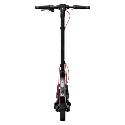 Straight rear view of the Segway Ninebot F3 with its rear light and wheel