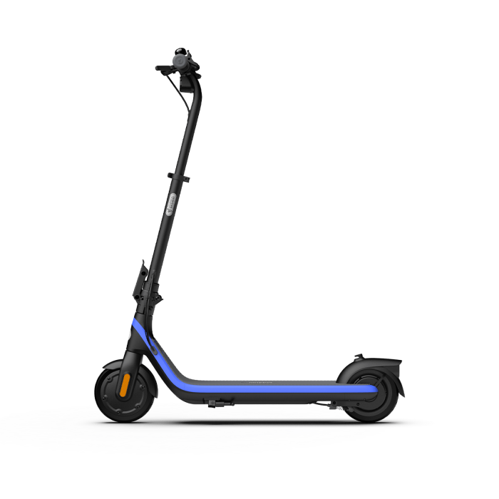 Side profile of the blue-accent Segway Ninebot C2 Pro kids electric scooter
