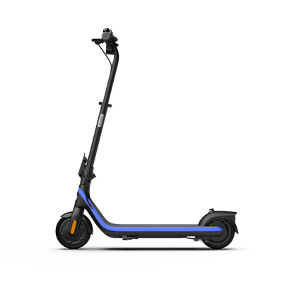 Side profile of the blue-accent Segway Ninebot C2 Pro kids electric scooter