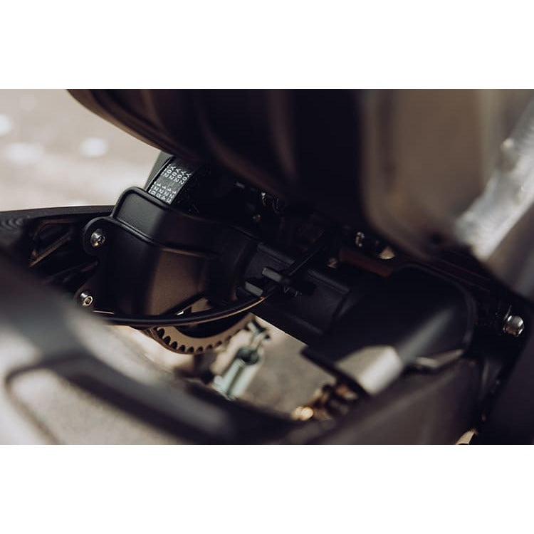 Talaria XXX PRO electric motor and belt-drive area.
