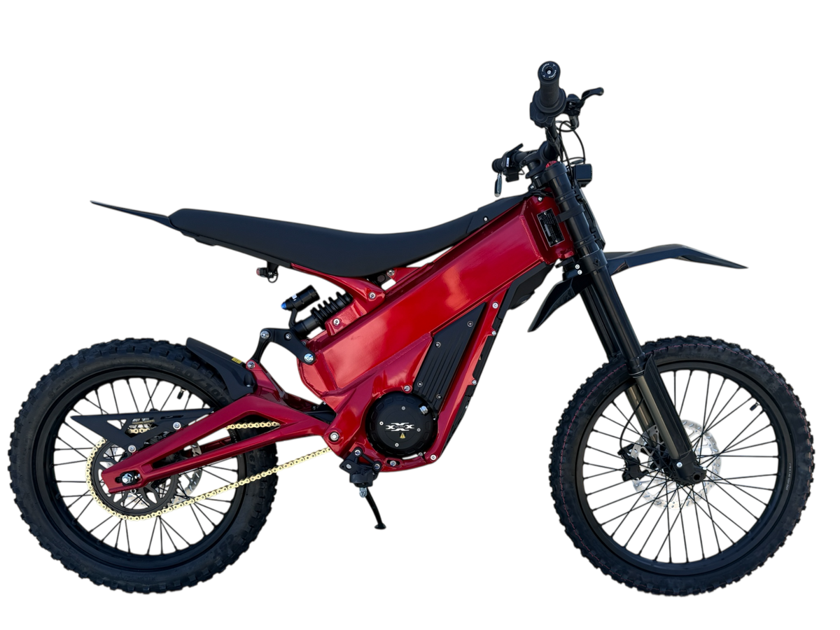 Talaria XXX PRO TL2500 electric motorbike in red, shown from the side.