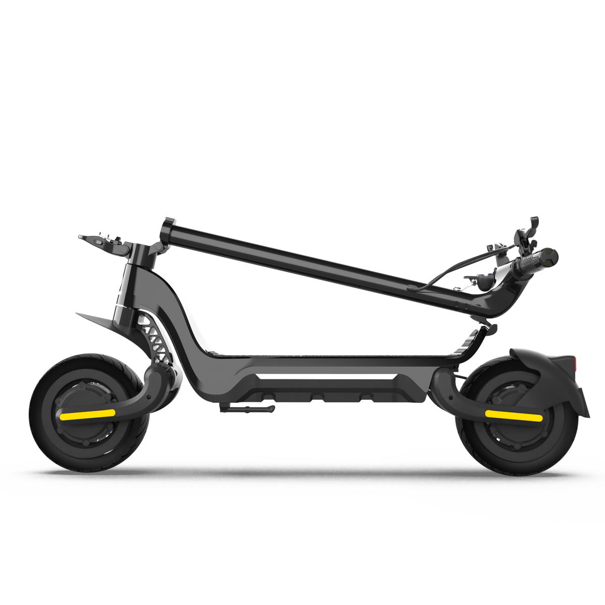 Voltrium Ion MAX Dual Motor electric scooter folded with the handlebar stem resting over the deck.