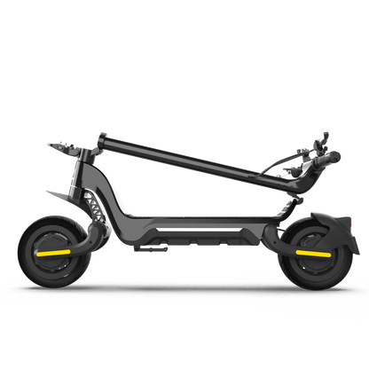 Voltrium Ion MAX Dual Motor electric scooter folded with the handlebar stem resting over the deck.