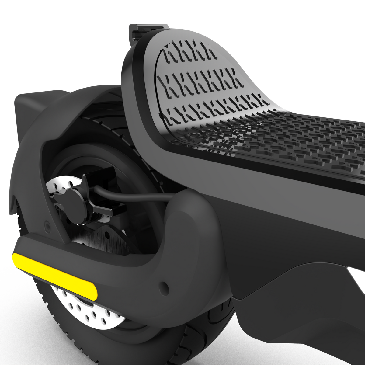 Voltrium Ion MAX Dual Motor electric scooter raised rear footrest, wheel and mudguard.