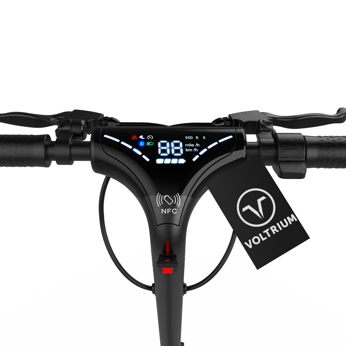 Voltrium Ion MAX handlebars, digital display and NFC key card.