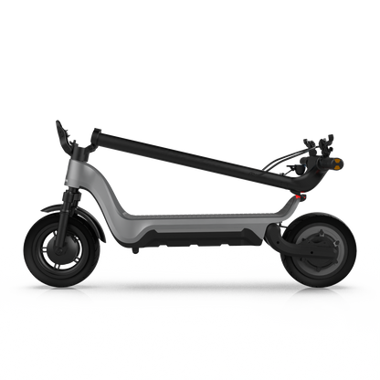 Voltrium Ion MAX electric scooter with its handlebar stem folded over the deck.