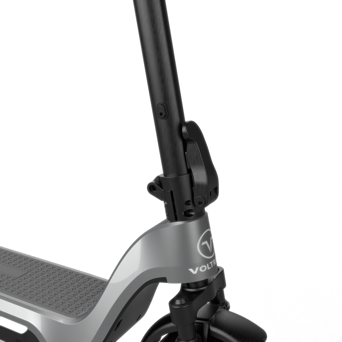 Close-up of the Voltrium Ion MAX folding stem latch and front deck.