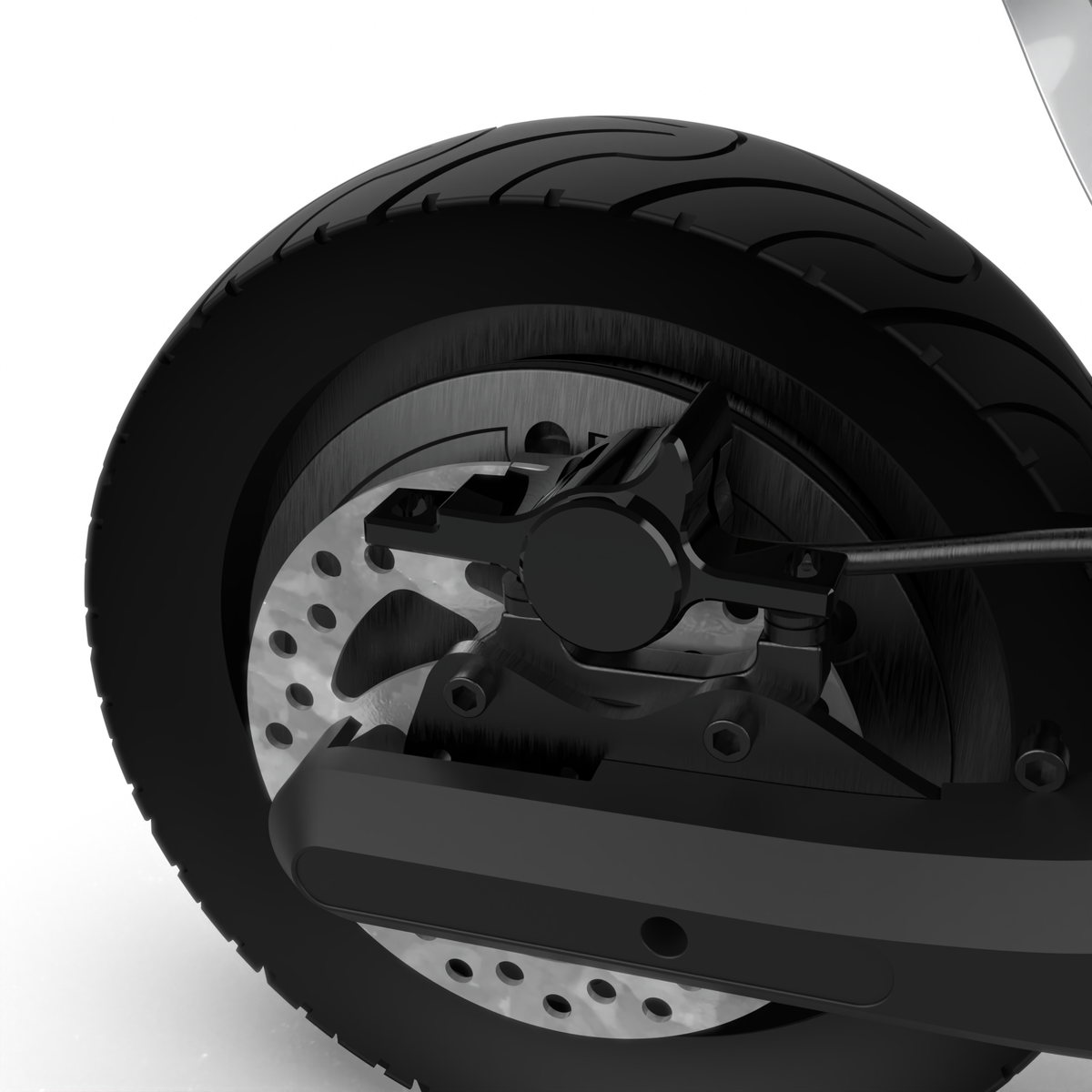 Voltrium Ion MAX rear wheel, disc brake and brake cable.