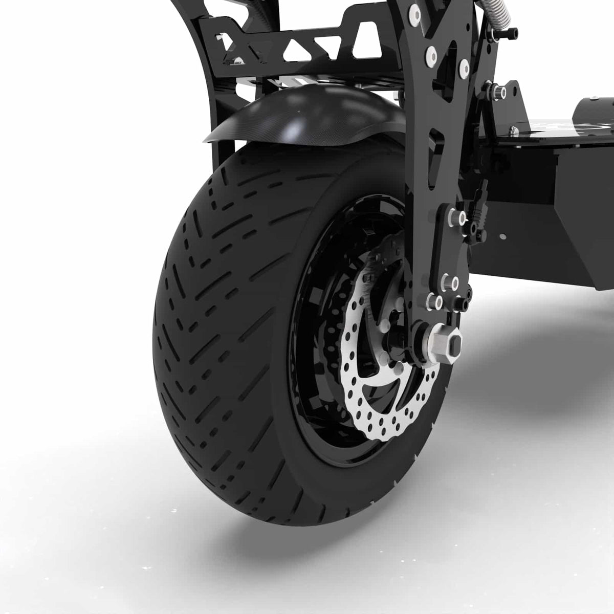 Voltrium Rogue Dual Motor MAX electric scooter front disc brake and wide front tyre.