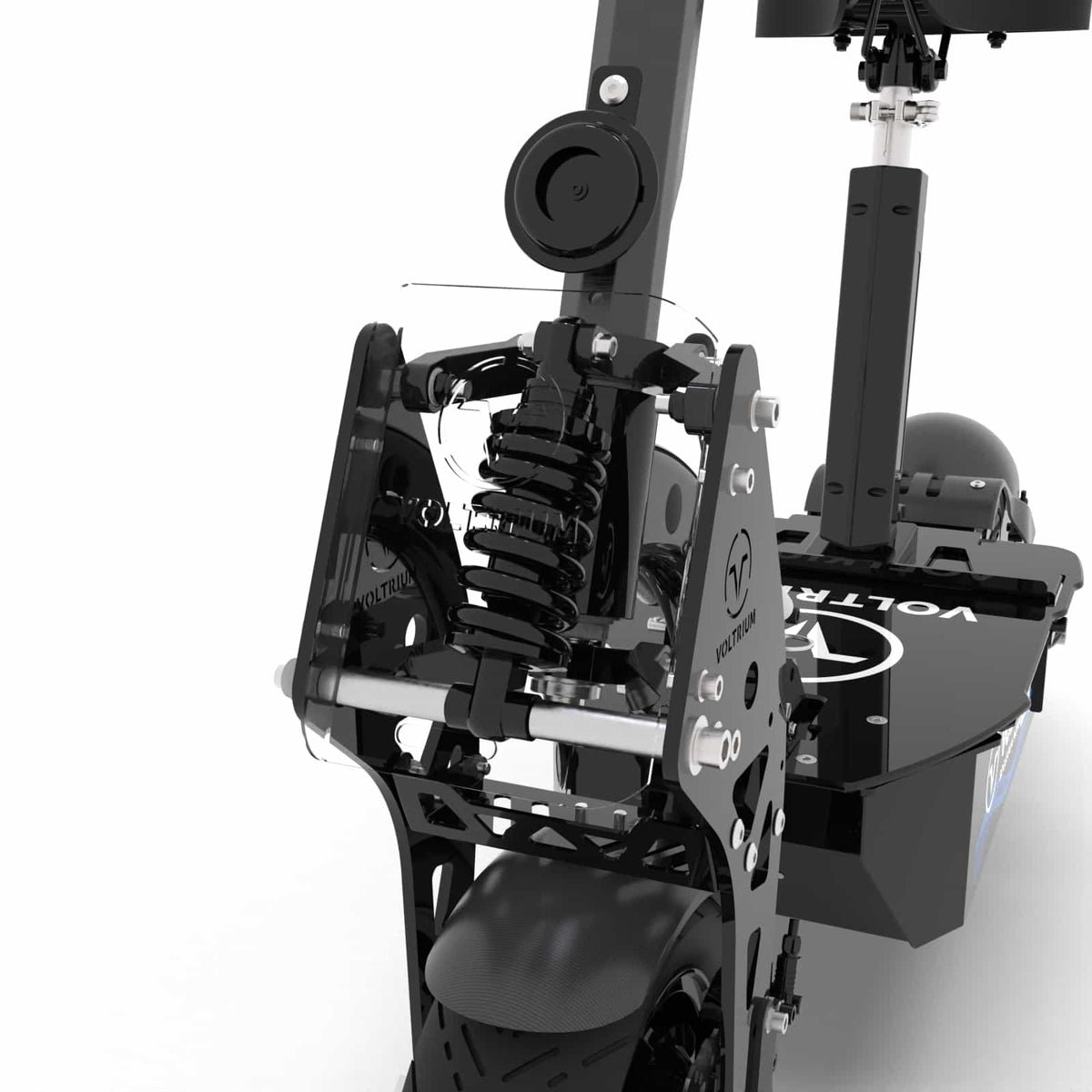 Voltrium Rogue Dual Motor MAX electric scooter front suspension springs and steering assembly.