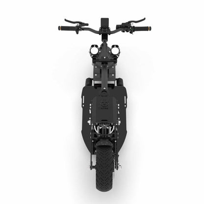 Voltrium Rogue Dual Motor MAX electric scooter straight front view showing its two headlights and wide front tyre.