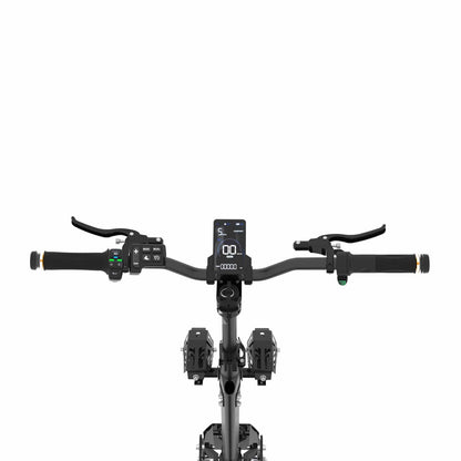 Voltrium Rogue Dual Motor MAX electric scooter handlebars, brake levers and digital display.